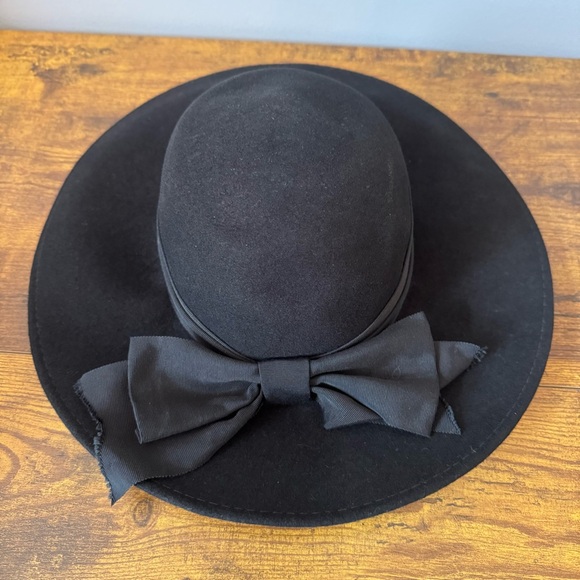 Vintage Black Wool Wide Brim Bow Dress Hat USA Church‎ Formal Round Crown main image 10